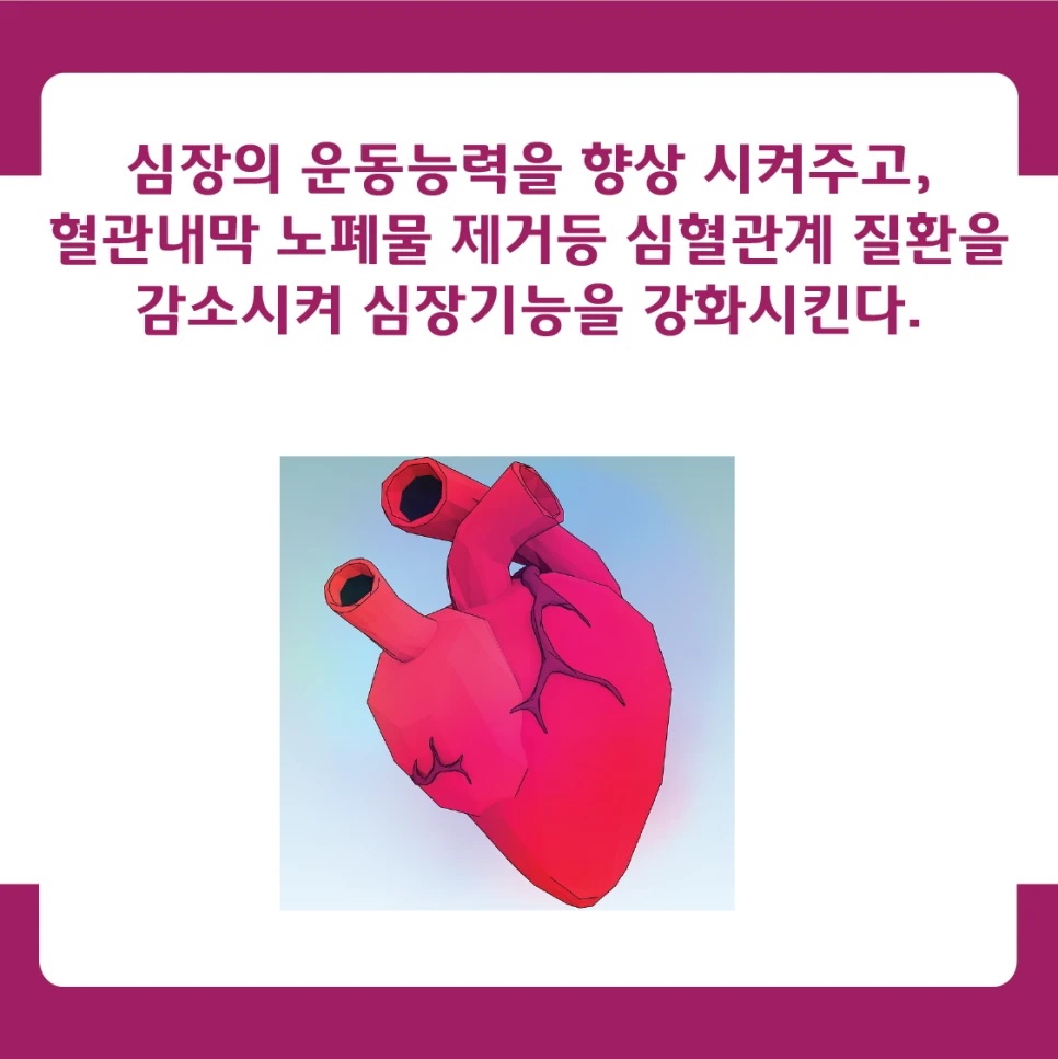 It is described as improving the heart’s pumping ability, reducing cardiovascular disease by removing waste inside blood vessels, and strengthening heart function.