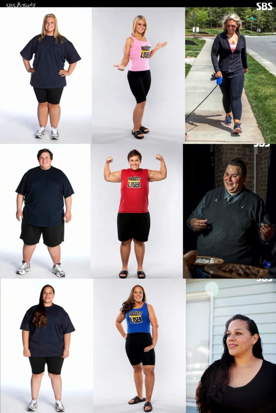 SBS Special: photographs of The Biggest Loser participants before weight loss, after weight loss and after regained weight.